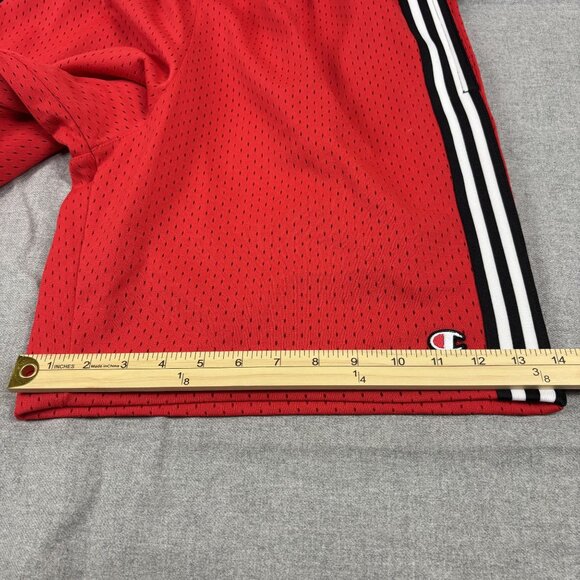 Champion Red Mesh Athletic Shorts  Black & White Stripes Mens L 100% Polyester - Picture 10 of 14